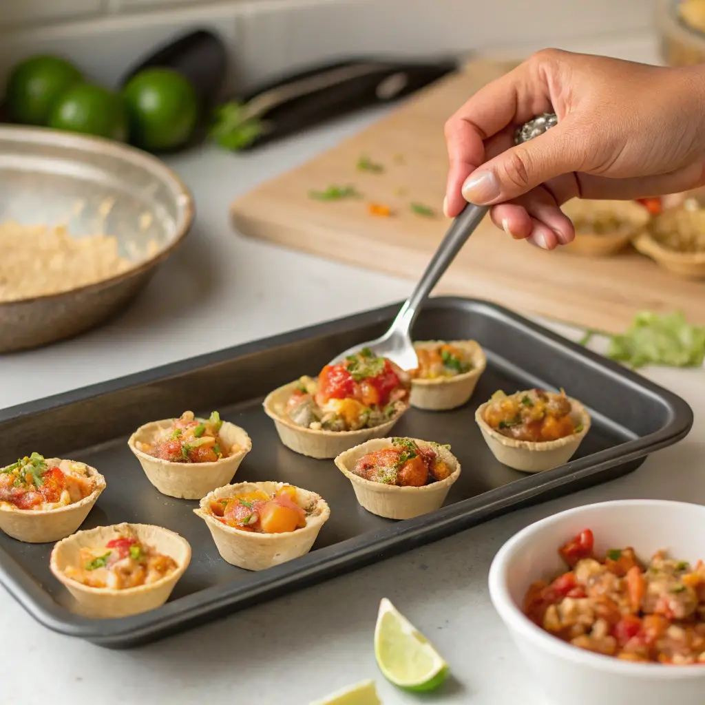 Iowa Party Bites Recipe: The Ultimate Appetizer for Any Gathering iowa party bites recipe spooning cheesy corn filling into chips for iowa party bites recipe